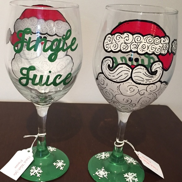 Boutique Accessories - Set of 2 Hand Painted Christmas Wine Glasses - NWT